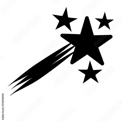 Star Silhouette of the falling of Comets, Meteorites, Asteroids, the sparks of fireworks. Vector design elements isolated on white background