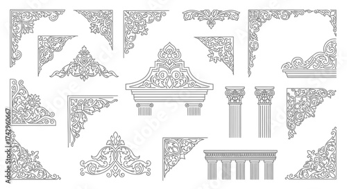 Exquisite Architectural Ornament Collection Detailed Corner Designs, Decorative Elements, and Artistic Embellishments for Classic Building Aesthetics
