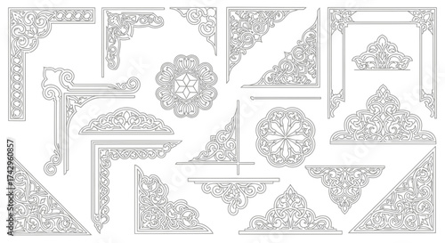 Collection of Intricate Corner Elements and Decorative Designs, Ideal for Enhancing Invitations, Cards, and Various Creative Projects with an Elegant Aesthetic