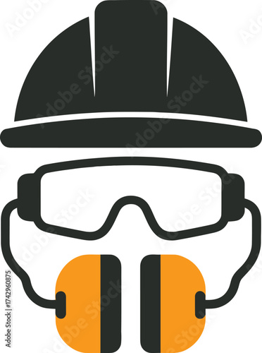 Industrial safety equipment including hard hat safety glasses and ear protection