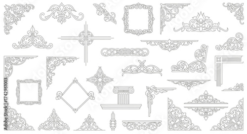 Elegant Decorative Elements Set Intricate Floral Designs, Ornate Borders, Corner Frames, and Vintage Vector Graphics, Perfect for Design Projects