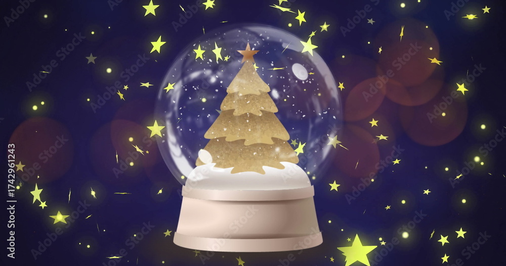 Naklejka premium Image of snow globe over stars falling