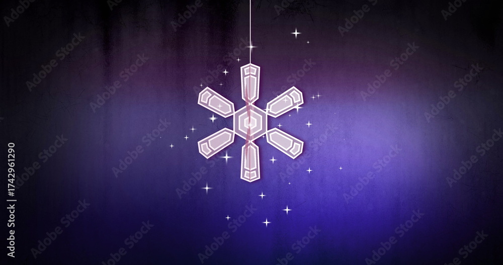 Naklejka premium Snowflake image over wooden door with golden handles