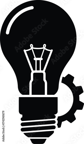 Innovative light bulb and gear icon representing creative solutions and mechanical engineering ideas vector