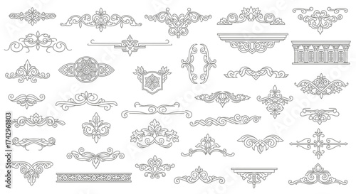 Collection of Decorative Floral Elements and Ornament Designs for Vintage and Classic Heritage Style Graphics and Illustrations