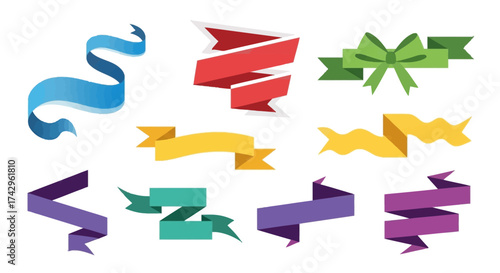 Diverse Collection of Colorful Ribbons and Banners A Set of Decorative Elements for Design and Visual Communication, Perfect for Any Project