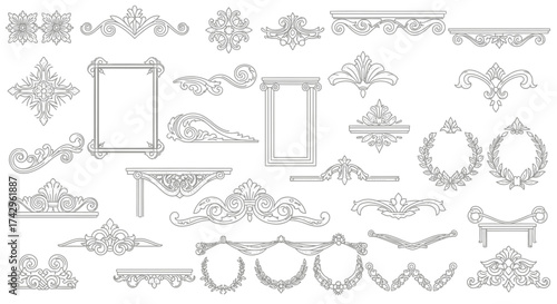Ornate Decorative Elements in Vector Format A Collection of Intricate Designs for Architectural Accents, Vintage Embellishments and Classic Aesthetics