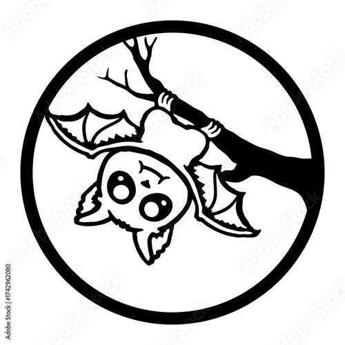 Bat Hanging Upside Down Moon Branch Halloween Cute