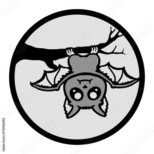 Bat Hanging Upside Down Moon Branch Halloween Cute