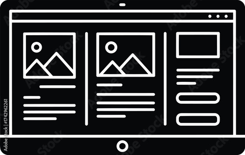 Tablet displaying website design layout with images and text content modern responsive ui ux vector
