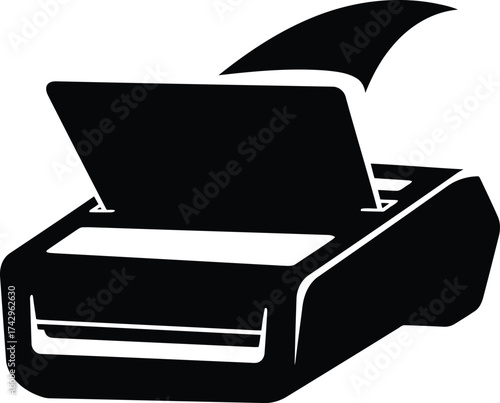 Vector icon of a flatbed scanner with lid open minimalist line art technology office equipment for digitalization concepts vector