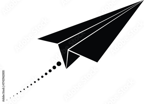 Minimalist black paper airplane flying forward creative journey concept vector illustration vector