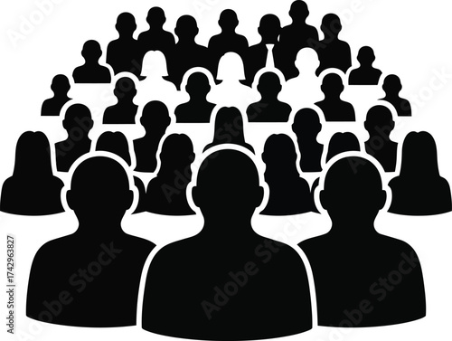 Diverse crowd silhouettes facing forward symbolizing unity teamwork and collective group gathering representation vector