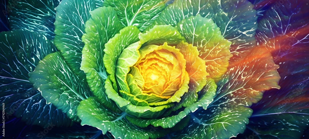 Obraz premium Pointillist grunge design of cabbage with abstract dotted pattern ,generative AI