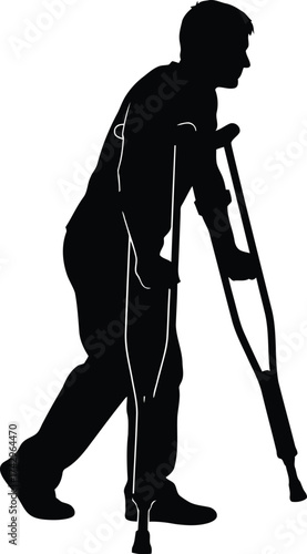 Silhouette of a person walking with crutches injured recovery mobility aid support assistance vector
