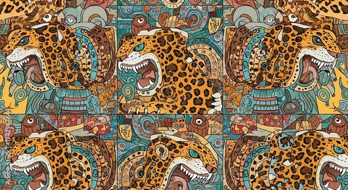 Wallpaper Mural Stylized jaguar tessellation pattern, mesoamerican tribal design elements Torontodigital.ca