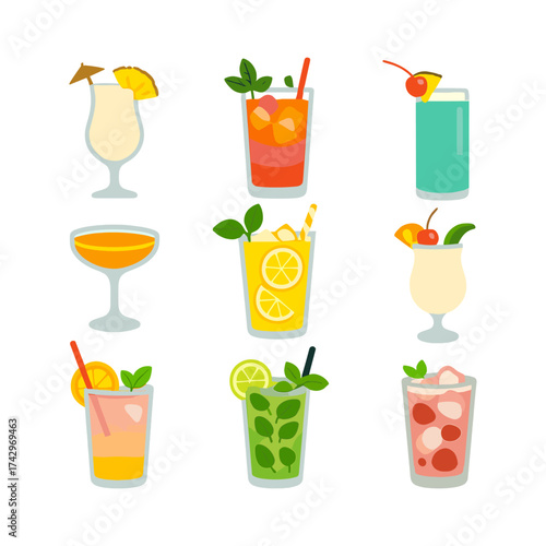 Cocktails alcoholic daiquiri, set of drinks