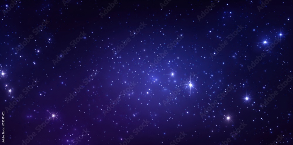 Fototapeta premium Blue Starry Sky with Glowing Stars in Deep Space. Abstract Cosmic Background for Sci-Fi, Space Exploration, and Digital Art Projects.