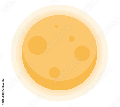 Full yellow moon with craters, halloween night sky celestial symbol illustration