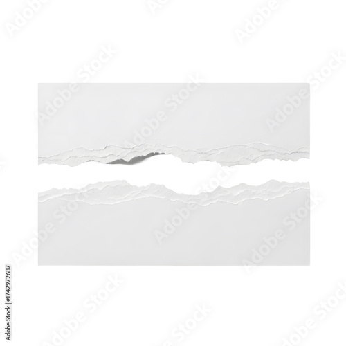 Wallpaper Mural A torn piece of white paper ripped in half, revealing a stark black void. The edges are rough and uneven, creating a dramatic visual separation on a transparent background. Torontodigital.ca