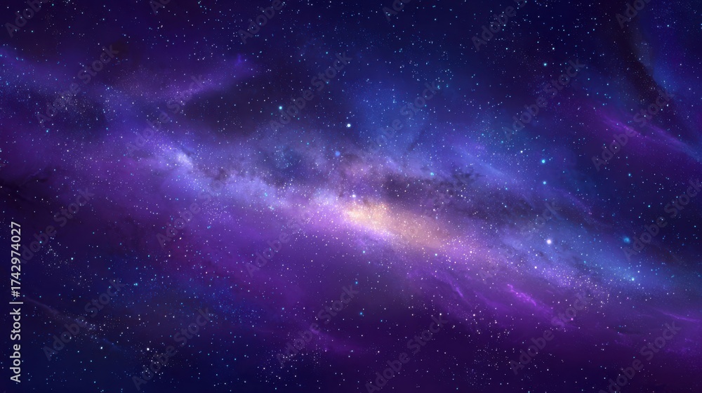 Fototapeta premium Beautiful deep space galaxy with shining stars and purple blue cosmic clouds, vast universe background with glowing light, astronomy, night sky and outer space exploration concept.