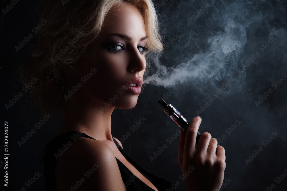 Obraz premium Female vaping with vapor