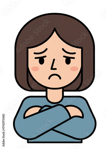 Illustration of a disappointed looking woman with folded arms and pouting.isolated on a white background.