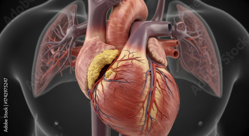 Detailed Human Heart Anatomy and Physiology With Surrounding Organs