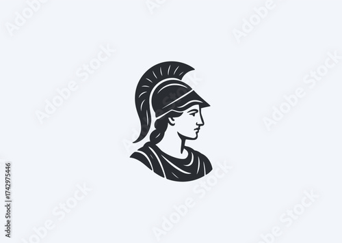 A minimalist line art logo of Athena, representing wisdom, courage, and strategic warfare