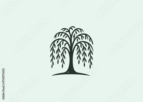 A simple line style logo of a willow tree, representing grace, endurance, and emotional depth