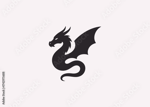 A simple silhouette logo of a dragon, representing strength, mystery, and timeless legend