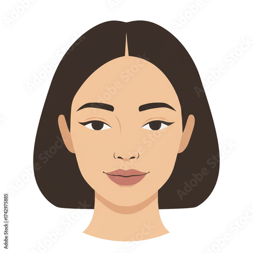 a calm and neutral woman, a slight smile, a relaxed face. isolated on a white background.