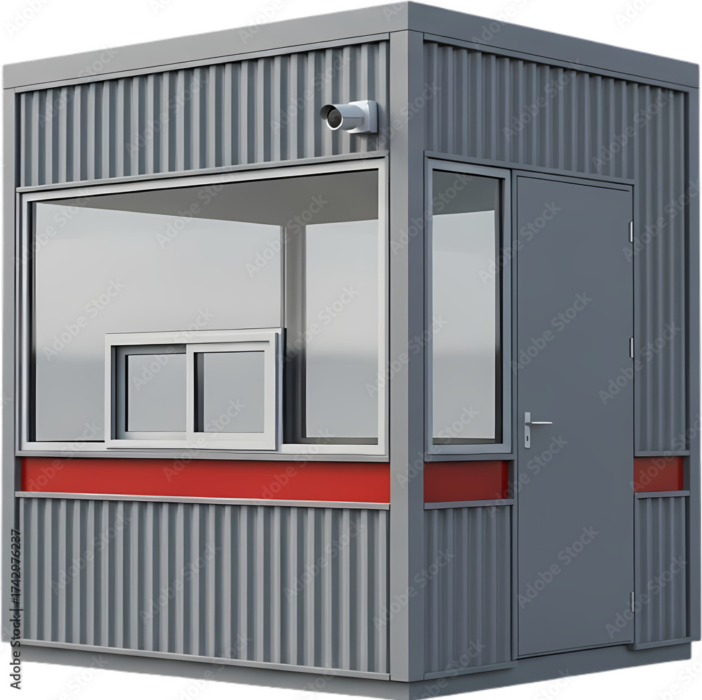 Fototapeta premium Modern security kiosk with surveillance camera, located in an urban setting, promoting safety