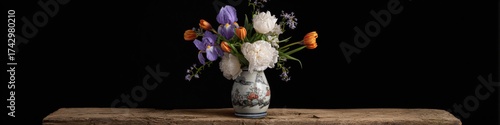 Wallpaper Mural Elegant floral arrangement in vase against black background tabletop still life Torontodigital.ca