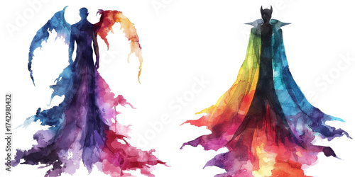 abstract color silhouette of vampire watercolor vector illustration