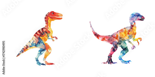 abstract color silhouette of velociraptor watercolor vector illustration