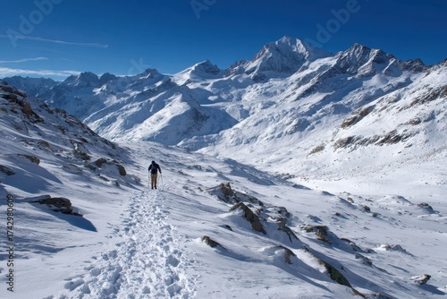 Winter hiking on a sunny day in Gran Paradiso National Park Italy