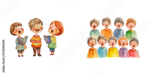 kids singing choir watercolor vector illustration
