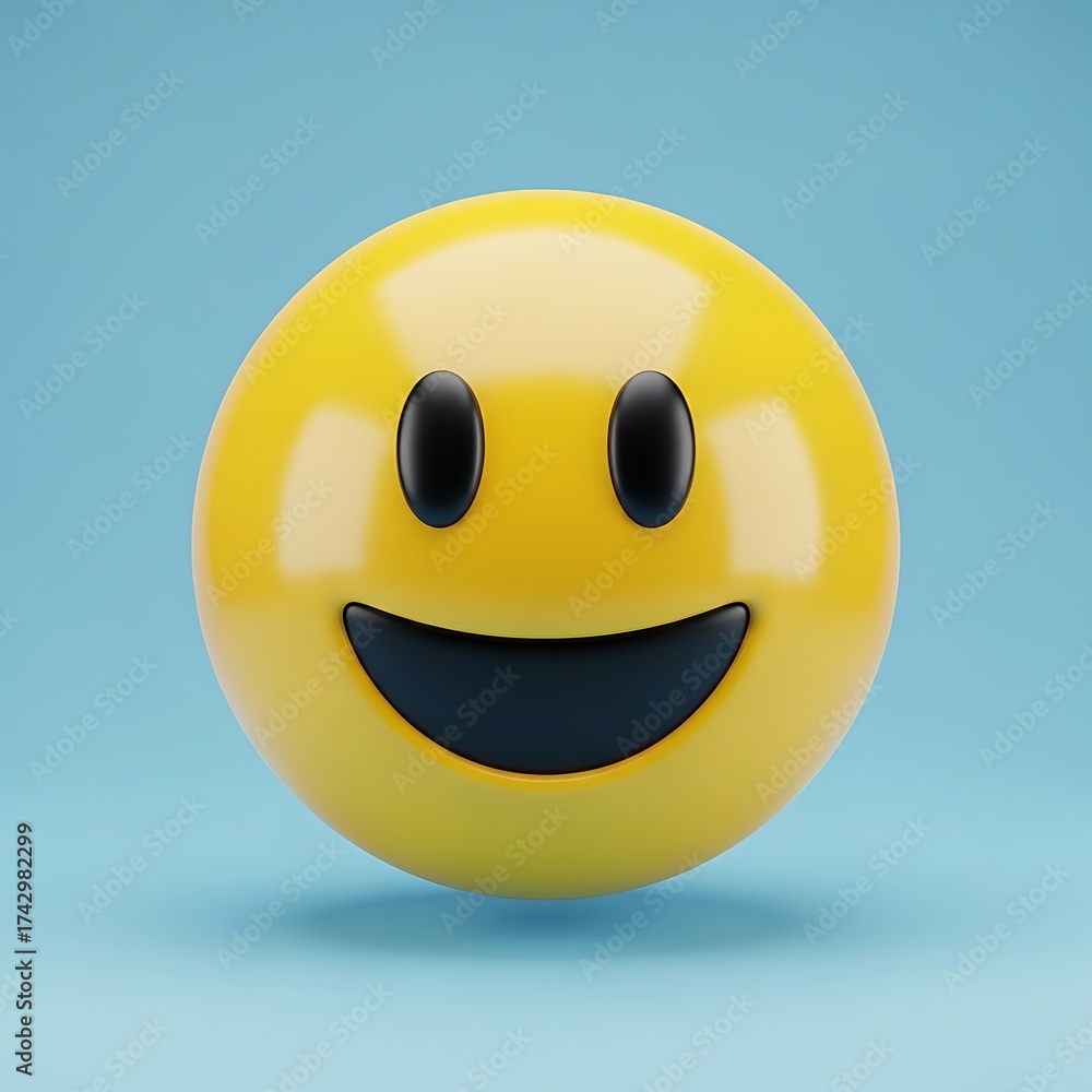 Fototapeta premium Smiling Yellow Emoji, Positive Emotion, Digital Graphic, Happy Face, Cheerful Expression.