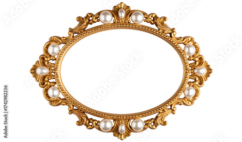 真珠装飾の横型アンティークゴールドフレーム