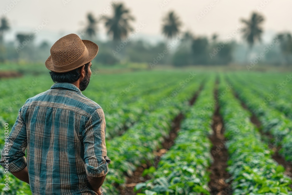 Fototapeta premium Young Indian farmer in a lush field