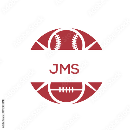 JMS Minimal Sports Logo. JMS Design with Baseball and Football Icon. JMS Modern Athletic Badge Template for Sports Brand or Team Identity
