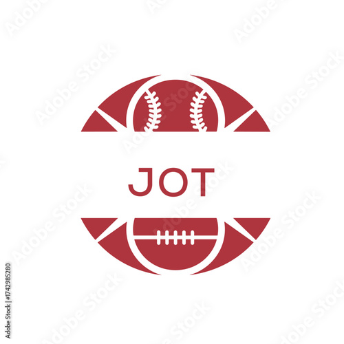JOT Minimal Sports Logo. JOT Design with Baseball and Football Icon. JOT Modern Athletic Badge Template for Sports Brand or Team Identity.
