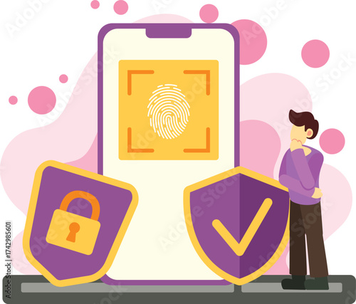 Biometric fingerprint security verification illustration