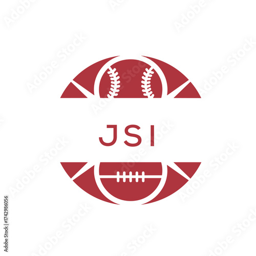 JSI Minimal Sports Logo. JSI Design with Baseball and Football Icon. JSI Modern Athletic Badge Template for Sports Brand or Team Identity
