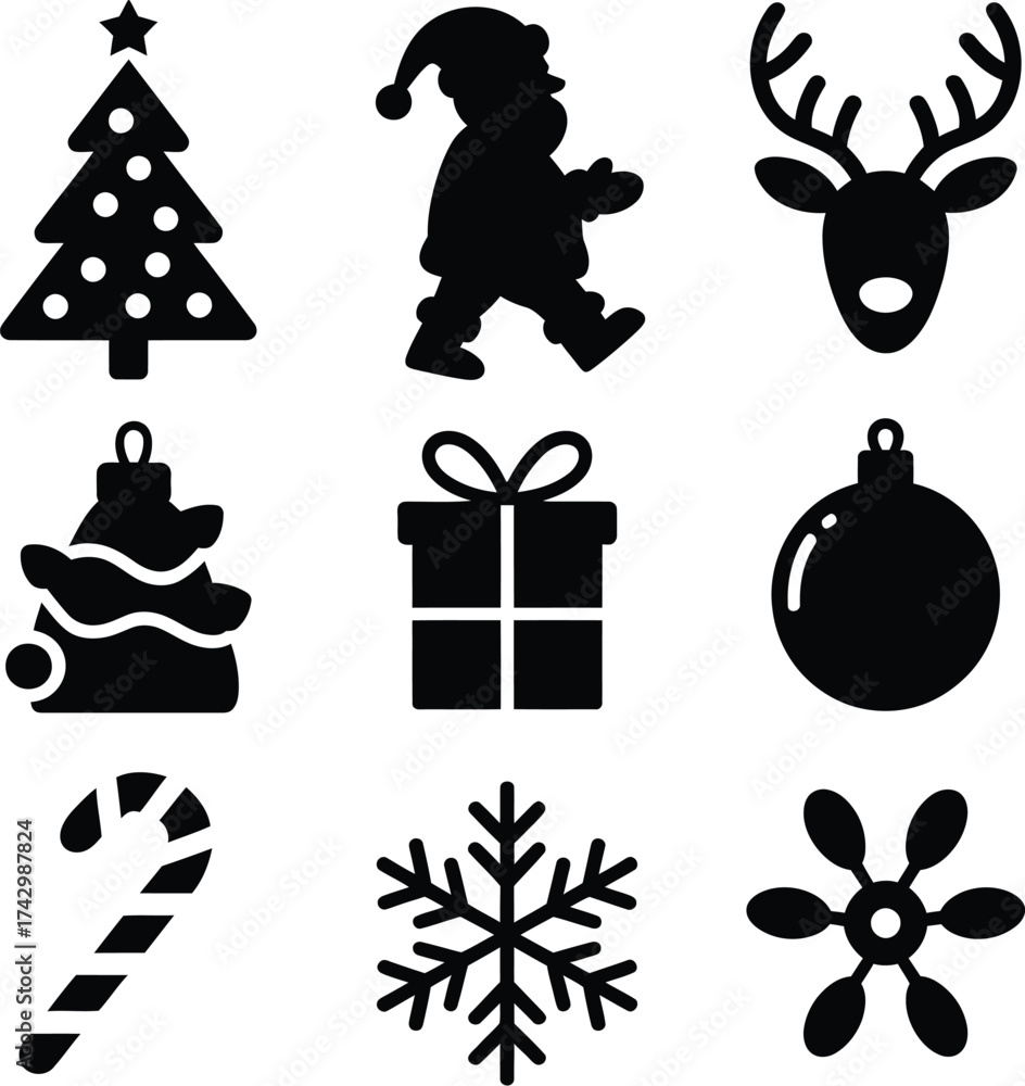Naklejka premium Christmas icons vector silhouette santa