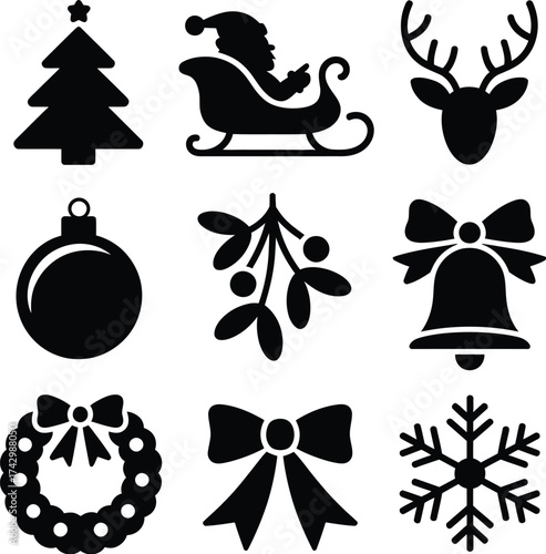 Christmas icons vector silhouette tree santa