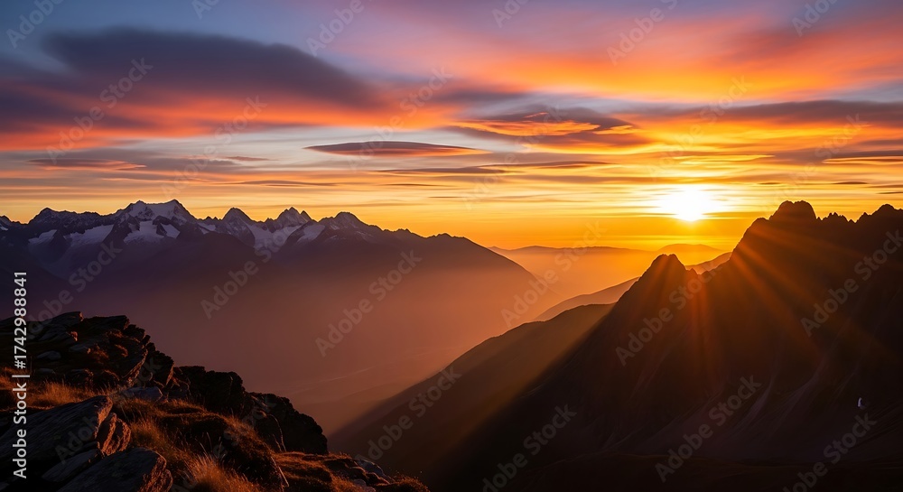 Naklejka premium Majestic Mountain Sunset View.