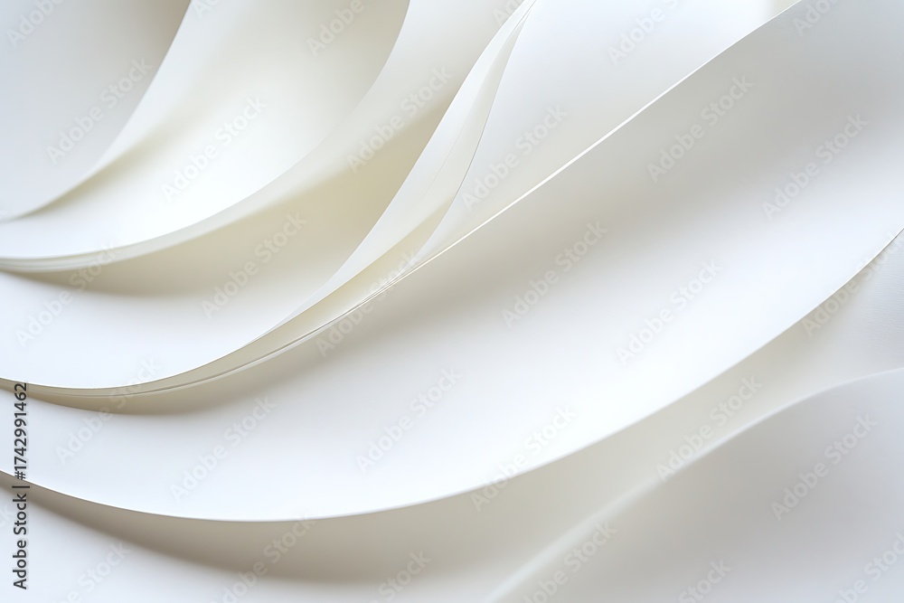 Fototapeta premium Abstract Swirling White Paper Sheets Background. Curved Minimalist Forms