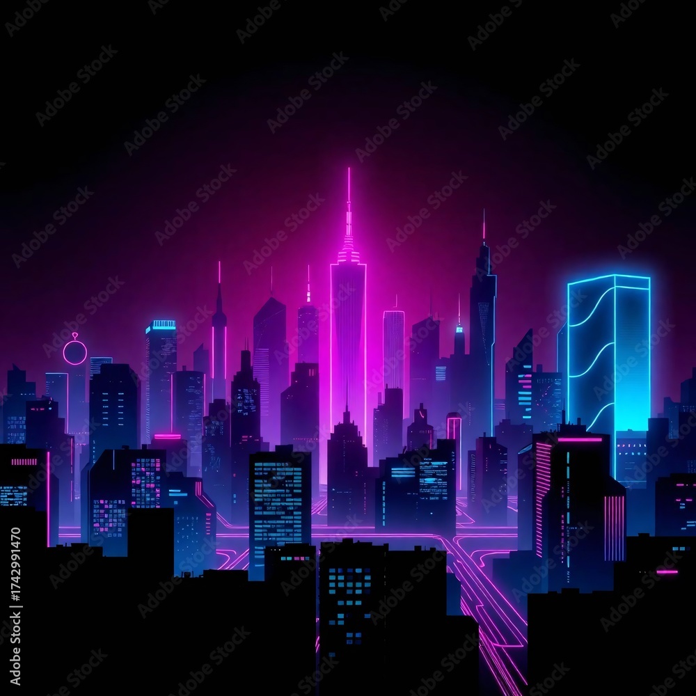 custom made wallpaper toronto digitalNeon City Silhouette: A futuristic cityscape, bathed in the vibrant hues of neon lights, casts a mesmerizing glow against the night sky, hinting at the energy and dynamism of an urban metropolis.